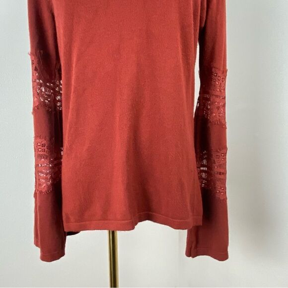 Retro Women’s M Rust Hippie Top Flare Long Sleeves Lace Fairy Gypsy Boho 70s - Picture 11 of 15